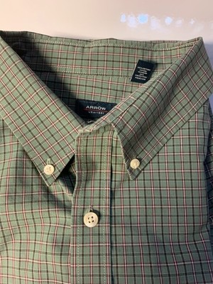 Arrow Mens Long Sleeve-Button Down Shirt-2XL XXL Big Tall Plaid Shirt