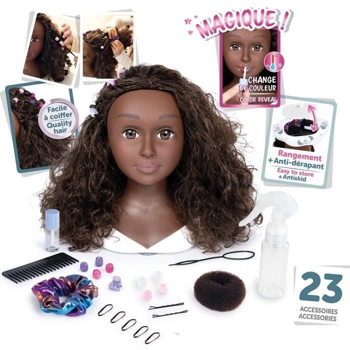 Tête à Coiffer Cheveux Afro Smoby Idée Cadeau Anniversaire avec Pinces