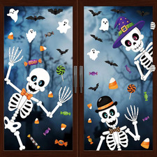 9 Sheets Halloween Party Decor, Skeleton Halloween Window Clings for Glass