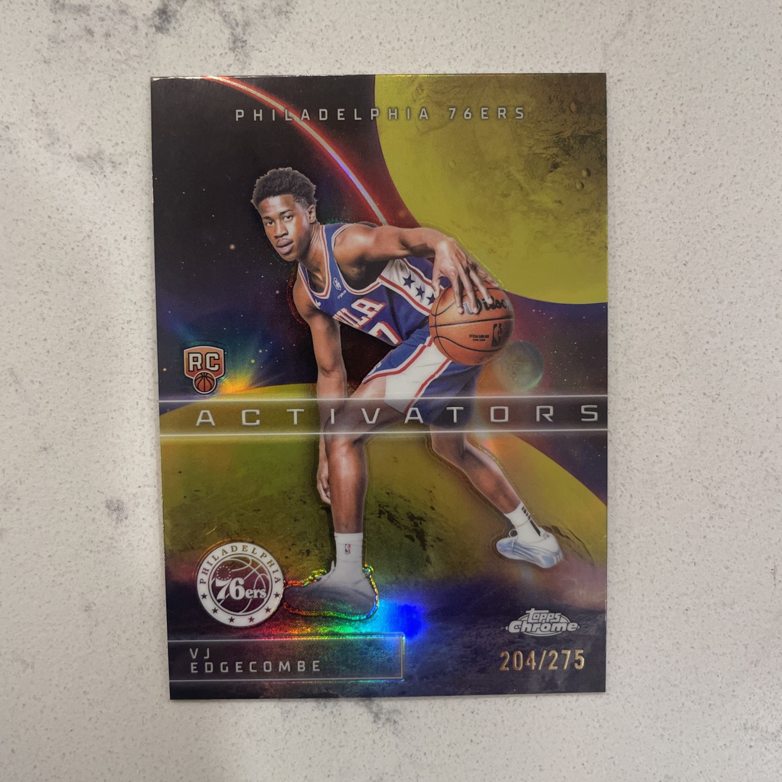 VJ Edgecombe rookie RC Activators yellow /275 76ers 2025-26 Topps Chrome