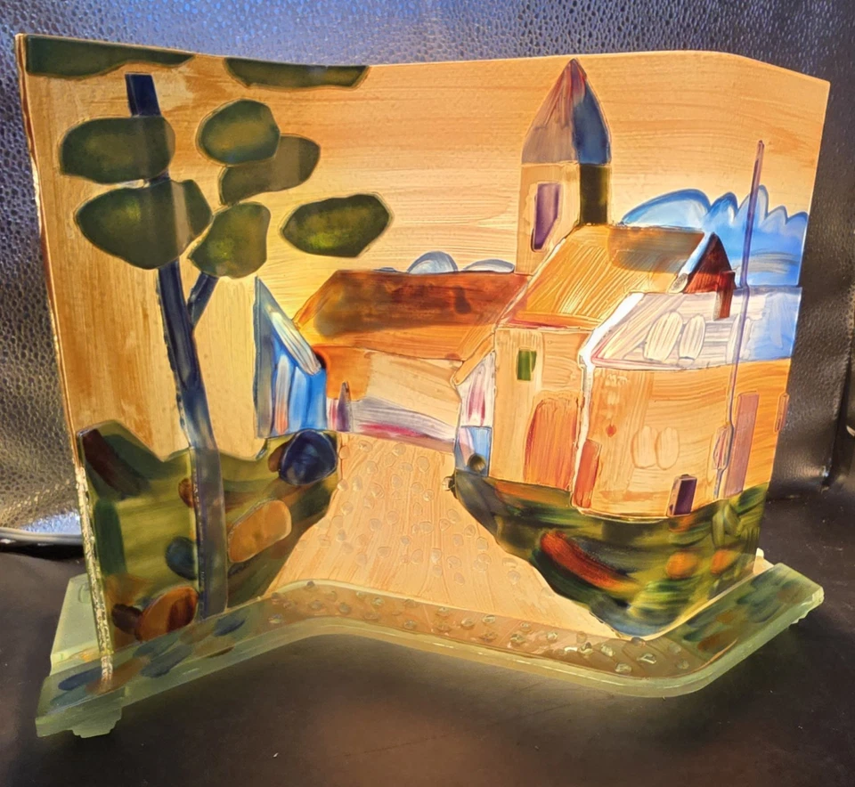 Ручная роспись плавленое стекло деревенская сцена 2 лампы настольная лампа - Изображение 3 из 4