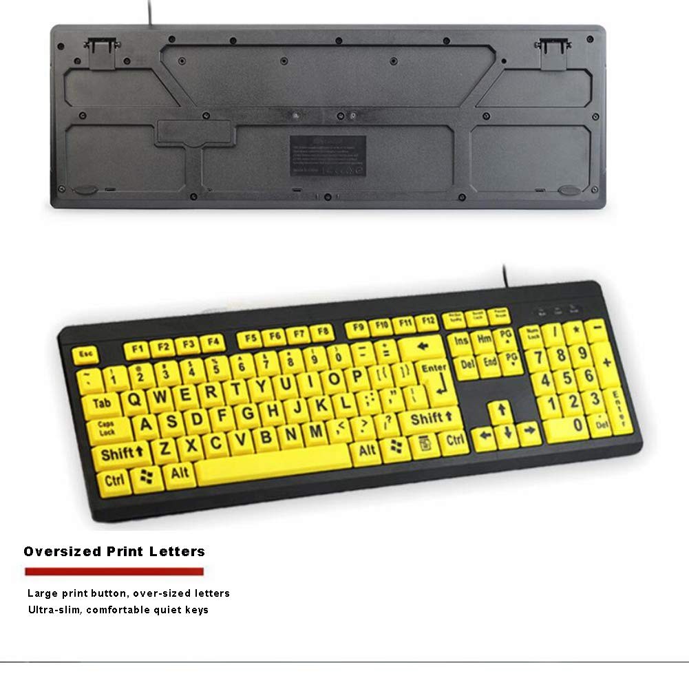 Computer Backup Label Large Print Computer Keyboard Wired USB High Contrast Oversized Yellow ...