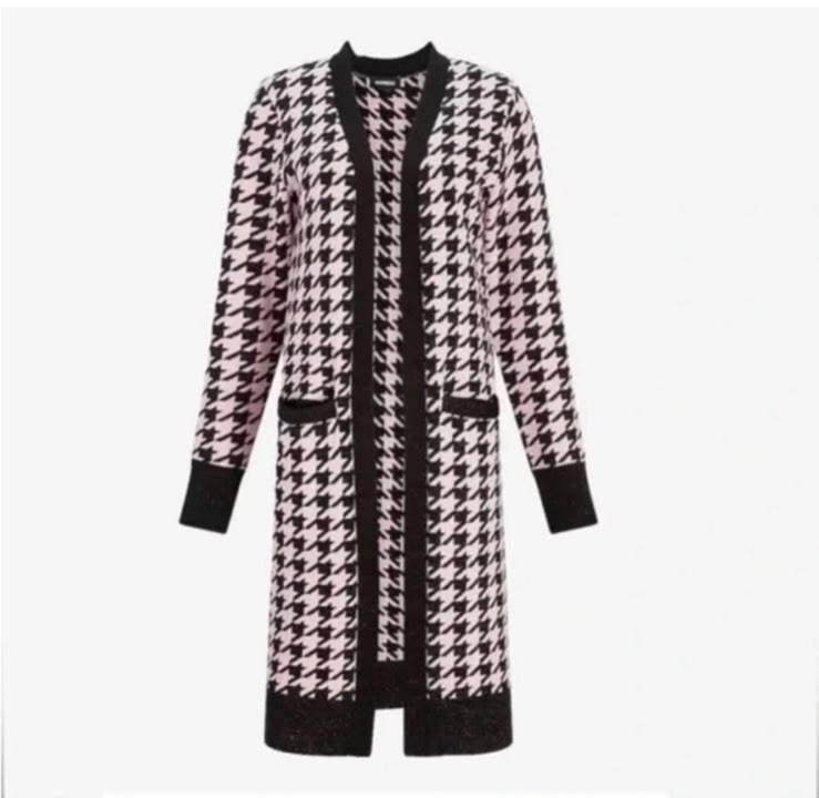 Express Pink Houndstooth Open Duster Cardigan Siz… - image 3
