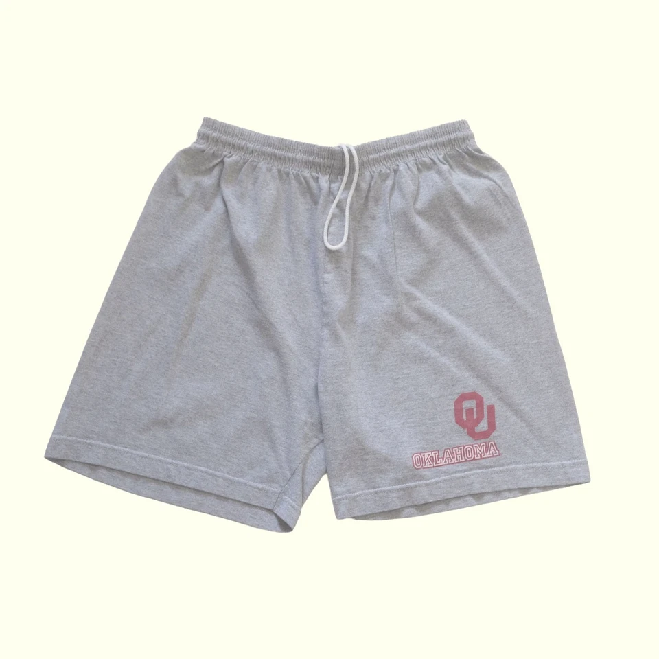 NCAA 90s Y2K OU SOONERS FOOTBALL OKLAHOMA USA MADE GRAY COTTON 5" SHORTS SZ M - Image 2 of 4