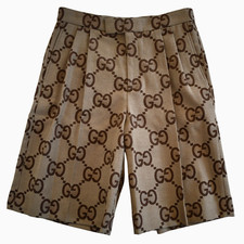 NEW Authentic GUCCI Beige/Ebony JUMBO GG Canvas Men's Shorts IT-50 W-32"