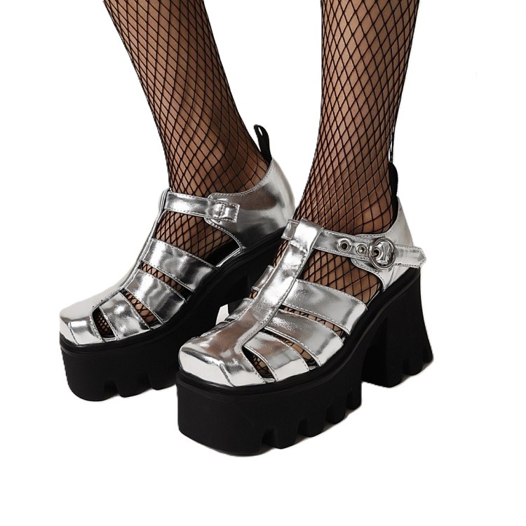 Nuevo Punk Cuña Plataforma Zapatos Retor Puntera Cuadrada Correa en T Zapatos Góticos Sandalias Reino Unido