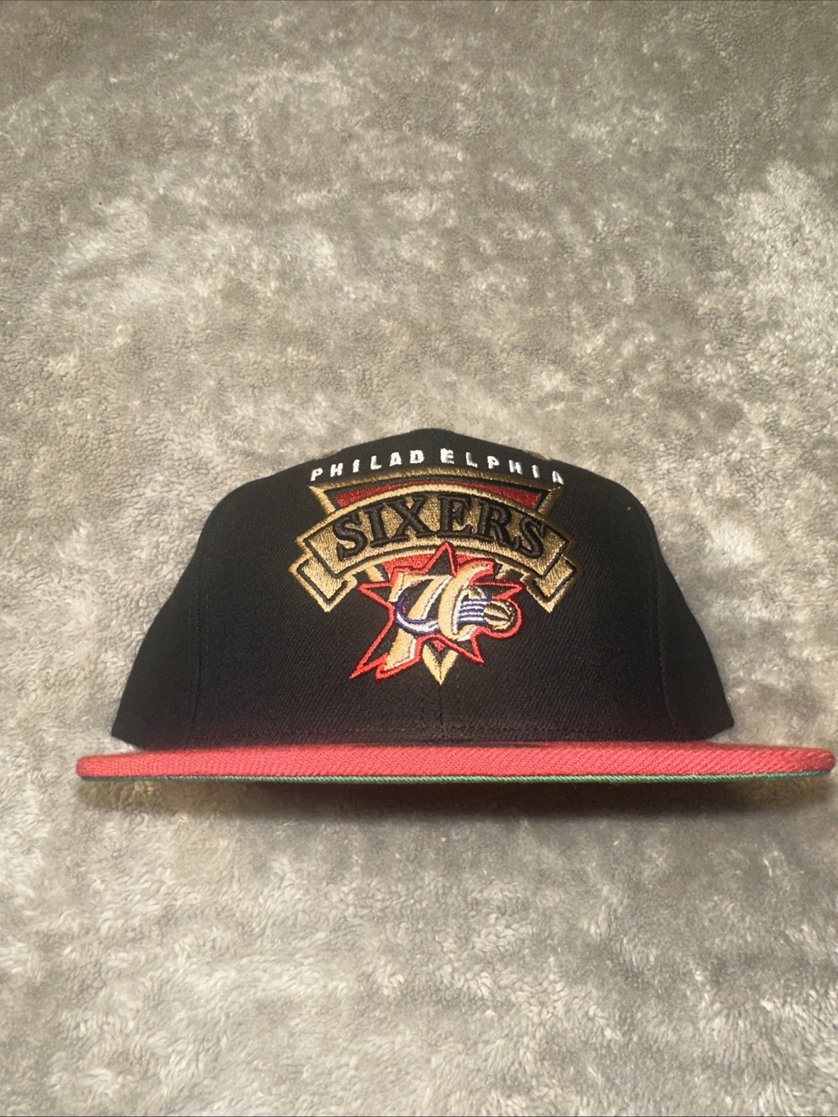 Mitchell & Ness Philadelphia 76ers Sixers Snapback Hat Black Red Original Fit
