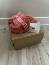Ugg Women's Fluffita Pink Fur Open Toe Slip-On Slide Sandals Size 8 ,New OpenBox