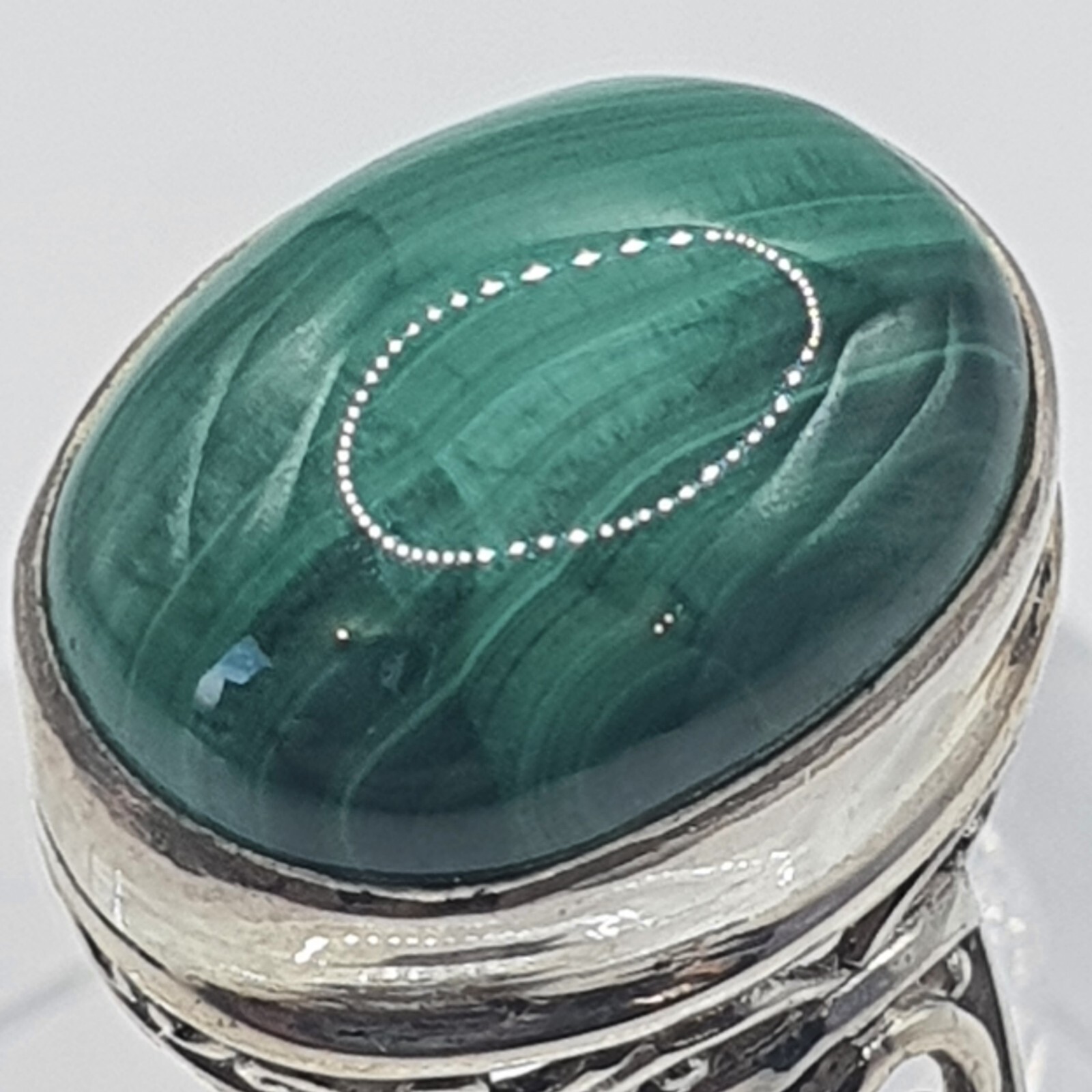 Photo 4 of Sterling Silver Oval Cabouchon Malachite Ring, Size L, (R366)