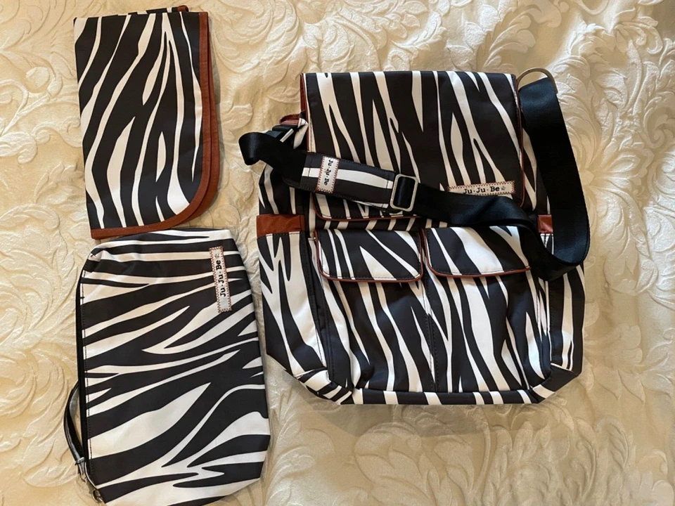 JuJuBe Be Hip in Safari Stripes Diaper Bag Cross Body with Pad and Be Quick Bag - Image 2 of 4