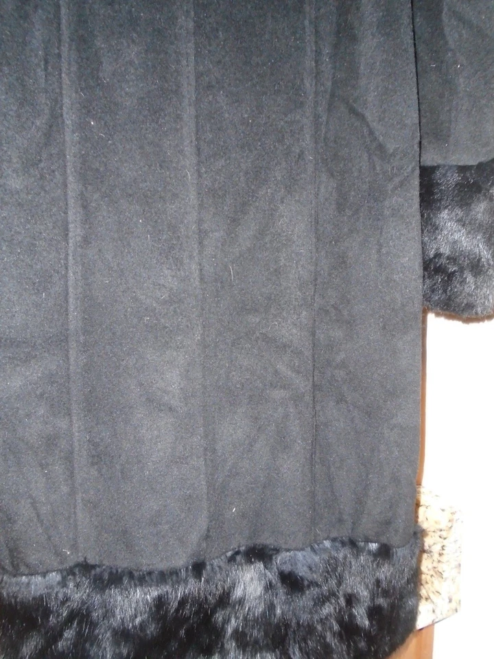 Arden B Coat W/Angora Wool Rabbit Fur Hood Trim Long Black Cape Hood  - Image 2 of 4