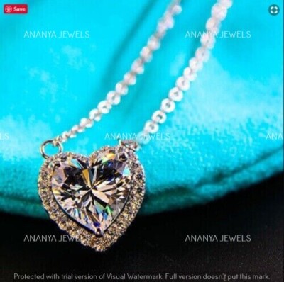 Real 925 Sterling Silver 3.00Ct Heart Cut Moissanite Halo Love Pendant Necklaces