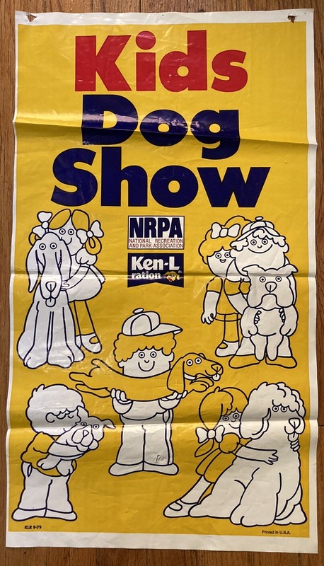 1979 Ken-L Ration Kids Dog Show Vinyl Sign - Cartoon Fido Snausages Dogs RARE 