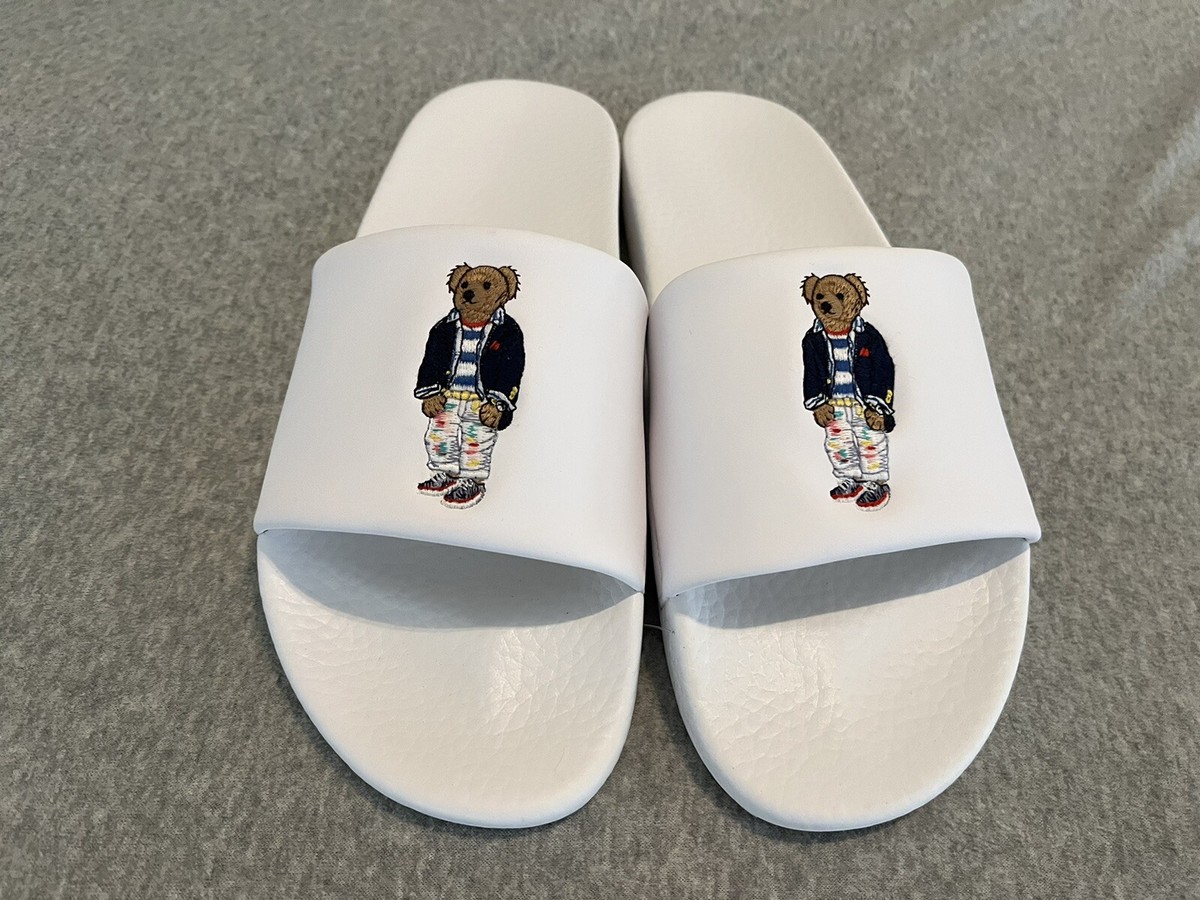 Polo Ralph Lauren Preppy Bear White Slides Sandals Mens Size 12