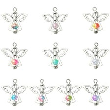 60pcs Angel Theme Acrylic Alloy Charms Antique Silver Fairy Wings Charms for DIY