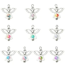 60pcs Angel Theme Acrylic Alloy Charms Antique Silver Fairy Wings Charms for DIY