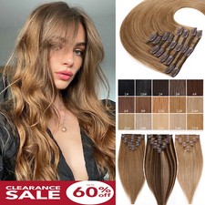 CLEARANCE Clip In Russian Real Remy Human Hair Extensions Full Head Black Brown