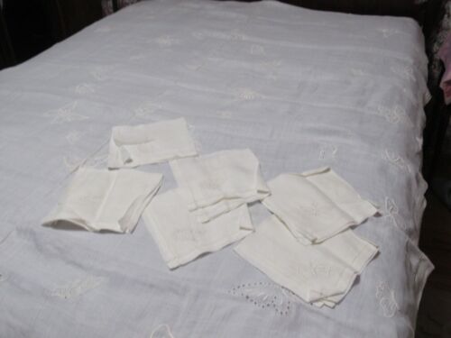 ¿Lino de seda de tela de piña blanca vintage? Servilletas de mantel mariposas bordadas