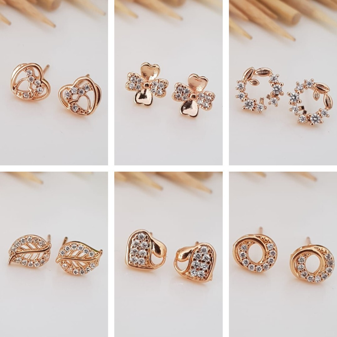 Stud Earrings 6 Pairs Stainless Steel Diamond Earring Women Fashion Jewelry Gift-image