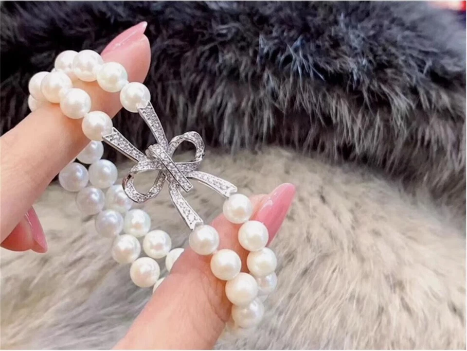 Pulsera Doble Hilos AAA 7-8mm Natural Mar del Sur Blanco Perla 7.5-8" 925s Foto 3 de 3