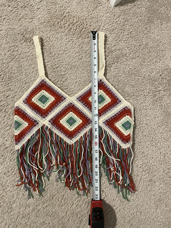 Women’s Multicolored Bohemian Crocheted Tassel Tank Top Camisole-Lavender Haze - Image 4 of 4