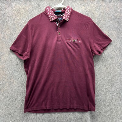 Ted Bakers London Polo Shirt Mens Large 4 Burgundy Mesh Preppy Floral Cotton