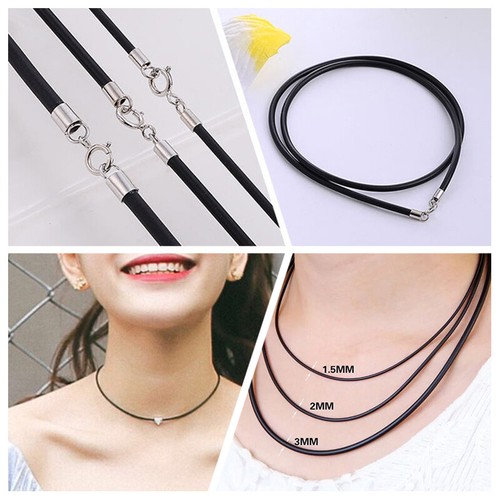 Black Woven Necklace Rope Leather Cord Stainless Steel Lobster Clasp Mens Women - Picture 5 of 28