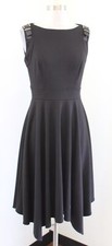 Calvin Klein Black Knit Buckle Accent Asymmetrical Hem Dress Size 4 Flared