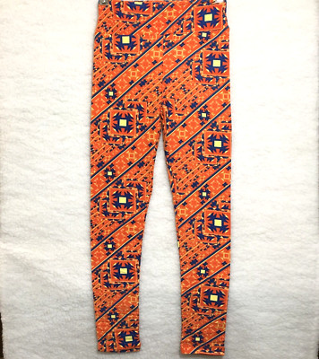 LuLaRoe leggings adult OS one size (sz 2-10) geometric patterns on orange NEW