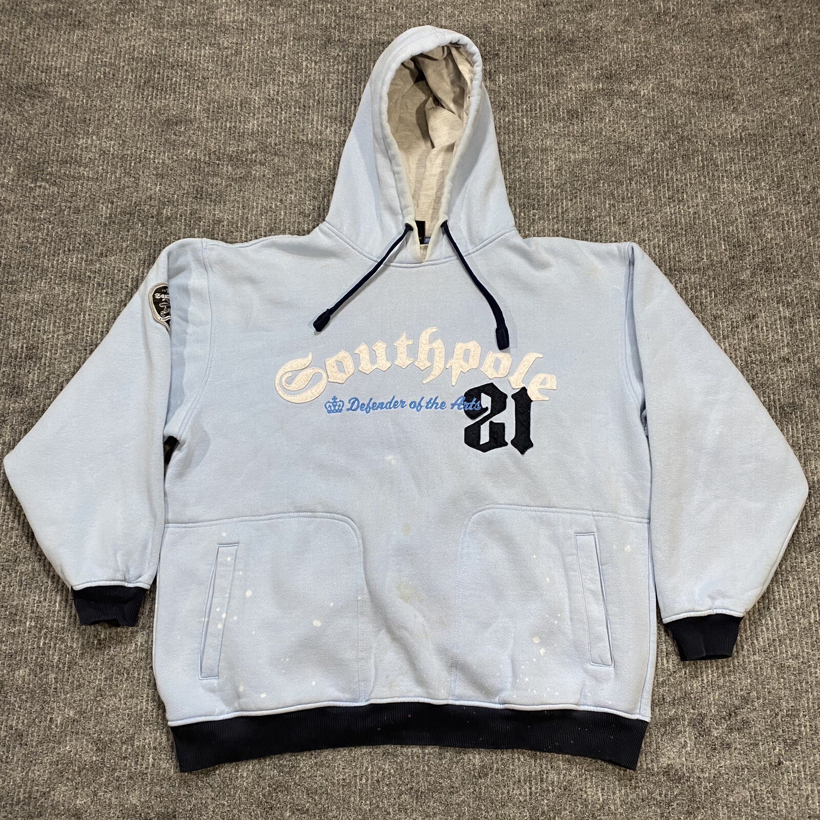 Vintage Y2K Southpole Hoodie Grunge Size XL Blue Affliction MMA Style Distressed