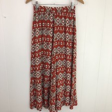 Rust Festival Pants Small Boho Palazzo Wide Leg Pants Elastic Waist 26 by Indi