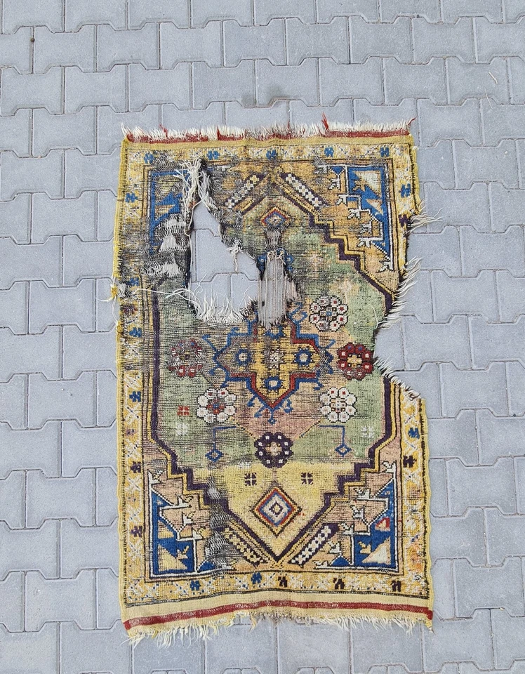 Alfombra Fragmento Antigua 220 YO, Alfombra Pastel, Alfombra Kilim, Alfombra Pequeña Amarilla, Alfombra Alfombra Foto 2 de 4