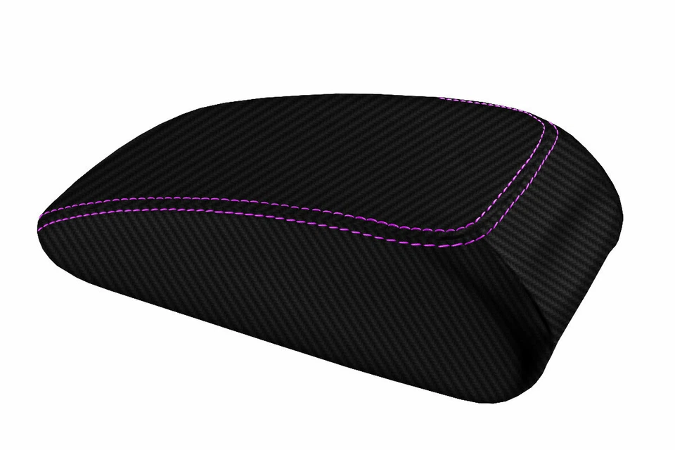 Se adapta a Audi A3 2015-2020 tapa de consola de fibra de carbono reposabrazos cubierta puntada púrpura Foto 3 de 4