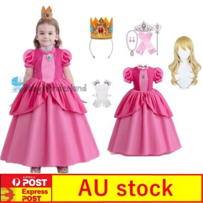 Girls Super Mario Princess Peach Costume Dress Party Book Week Crown ...