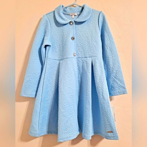 Tahari Girl Sky Blue Lightweight Quilted Jacket Rhinestone Buttons Size 5 NWT