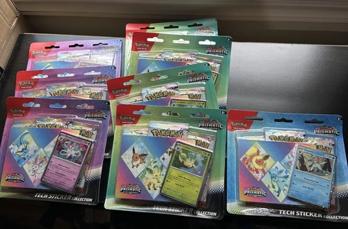 Lot Of 8 Pokemon Prismatic Evolutions Tech Sticker Collection! All arts!
