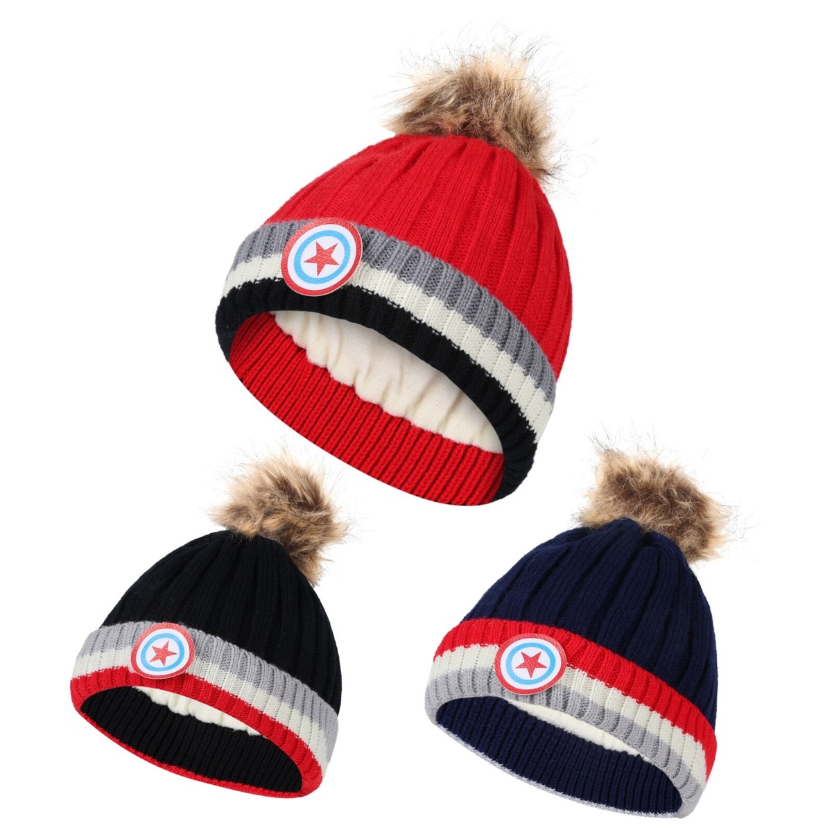 Kids Winter Knitted Pom Beanie Hat Warm Fleece Lined Skull Cap for Girls  Boys