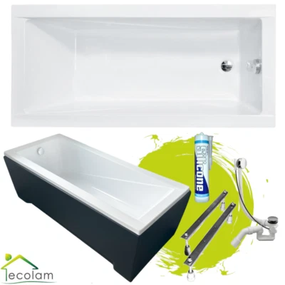 BESCO Badewanne Wanne Acrylwanne Rechteck 120 - 170 x 70 180 x 80 schwarz black weiß