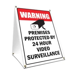 A-frame Sidewalk Sign Video Surveillance With Graphics On Each Side