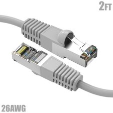 2FT Cat5E RJ45 Ethernet LAN Network FTP Shielded Patch Cable Pure Copper Gray