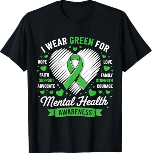 Green Ribbon Mental Health Awareness Month Support T-Shirt