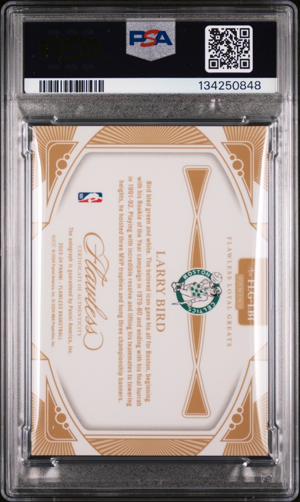2023 PANINI FLAWLESS FLAWLESS LOYAL GREATS AUTOS #FLGLBI LARRY BIRD 23/25 PSA 8 view 2