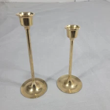 Set of 2 Mid Century Modern Brass Candlesticks Graduated Leonard VTG MCM
