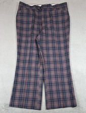 Vintage Plaid Pants Mens 36 Blue Golf Leisure Polyester Wide Leg Sporthompson