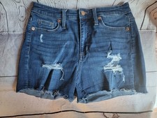 Universal Thread High Rise Midi Shorts Distressed Dark Wash Denim Size 6