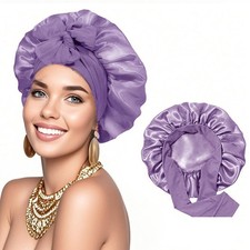 Silk Bonnet for Sleeping, Women Double Layer Satin Hair Bonnet with Elastic Tie