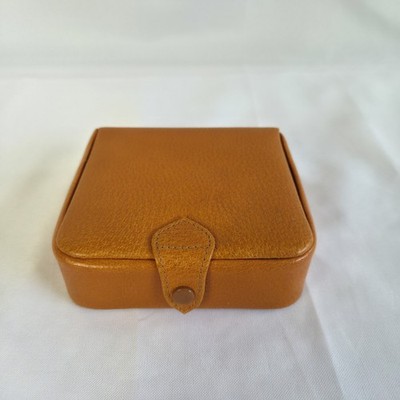 VTG T Anthony Ltd England Orange Leather Travel Jewelry Case Box Suede Interior