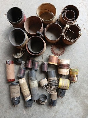 Box Full 1920's 30's RADIO Parts Coils Copper Windings Tube Sockets Parts 