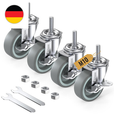 HOLKIE Lenkrollen 75Mm (3 Zoll) Mit Bremsen Möbelrollen Transportrollen, M10 X 1