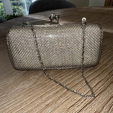 Silver Metal Evening Clutch Purse with strap Prom  Homecoming- Velvet Liner